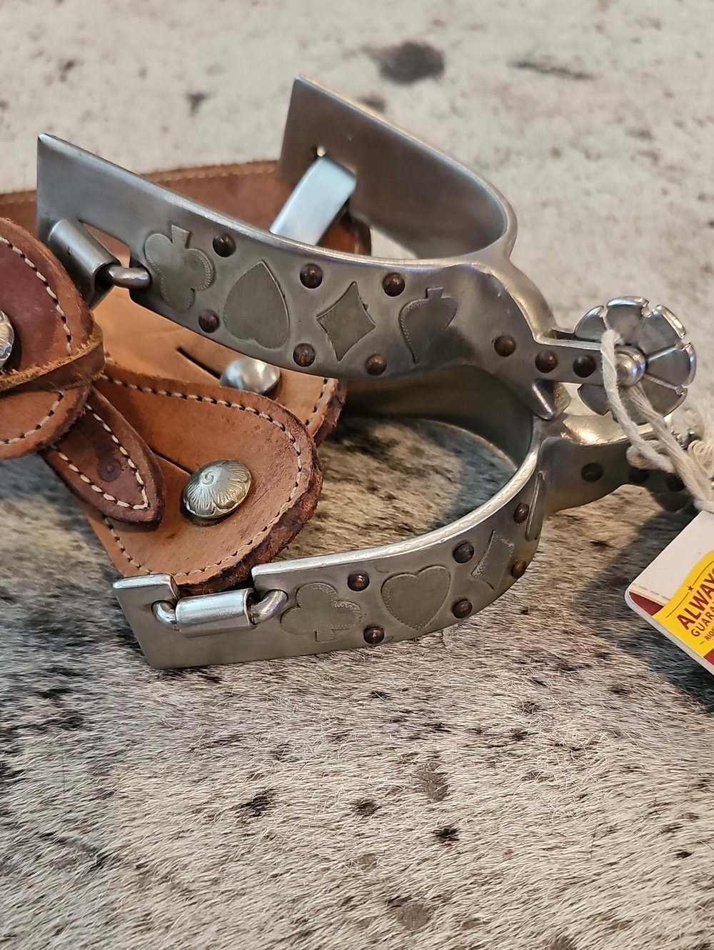Weaver Spurs with Decorative Metal Inlay - Brown Leather